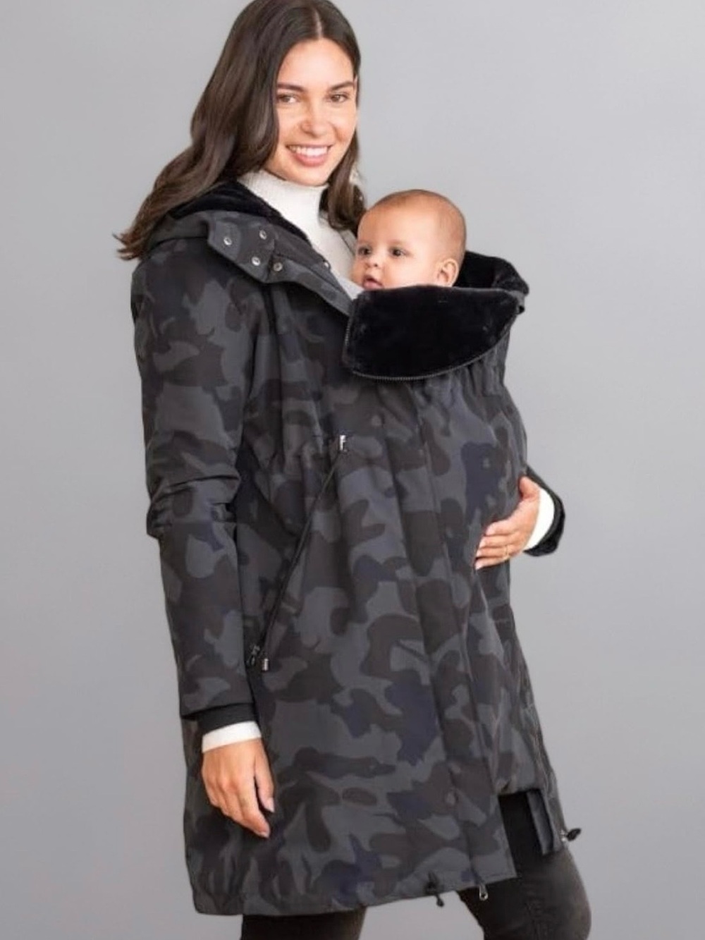 NWT Seraphine Maternity size 2 Leigh black camo babywearing 3 in 1 parka jacket